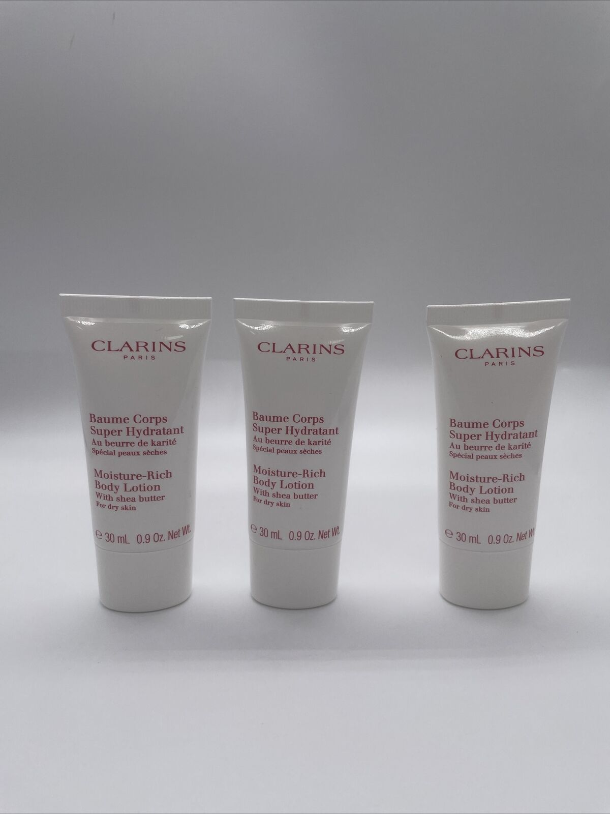 SET OF 3-CLARINS Moisture Rich Body/Hand Lotion w/ Shea Butter - .9oz ea, Sealed