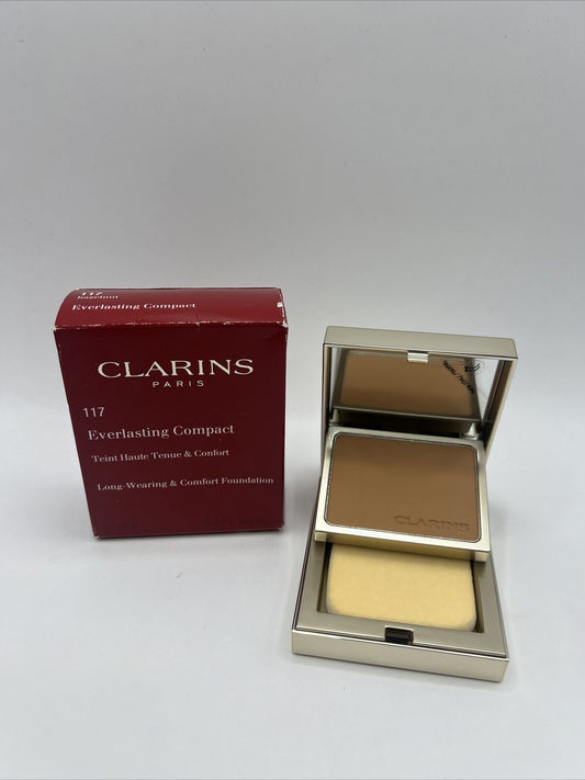 CLARINS EVERLASTING COMPACT LONG-WEARING & COMFORT FOUNDATION 117 HAZELNUT NIB