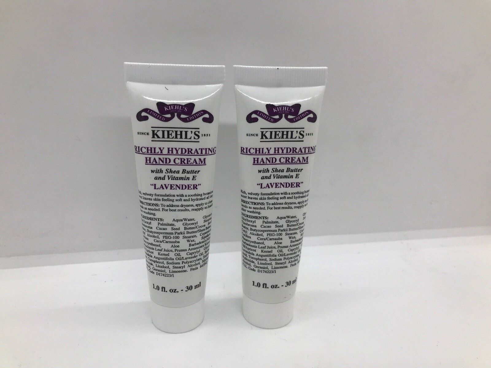 Lot/2 Kiehls Lavender Richly Hydrating Hand Cream 1oz X 2